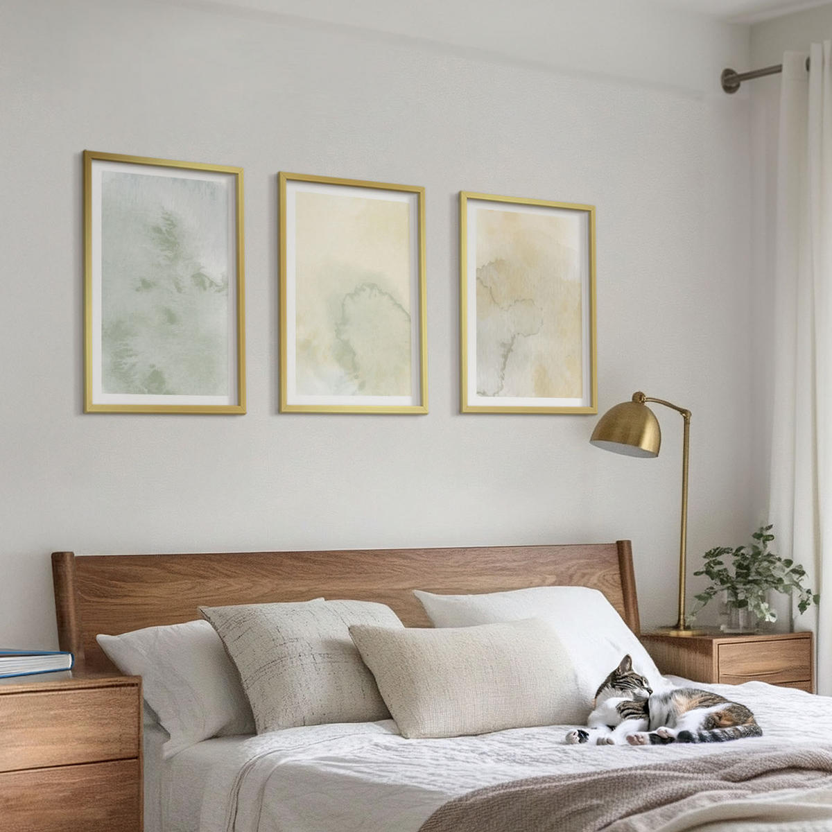 WANDBILDER 3er Set - 40x60 cm Goldrahmen - Pastellfarbene Aquarelltexturen - Goldfarben, Kunststoff (40/60cm) - ArtPrintCave