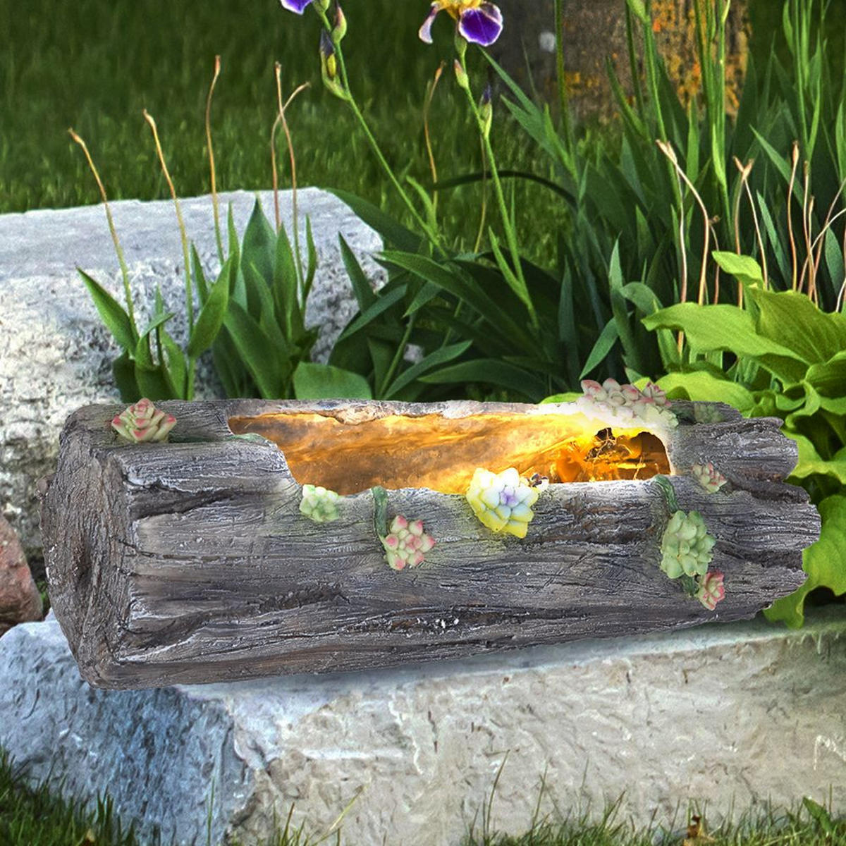 LED AUSSENLEUCHTE Baumstamm Grau Kunststoff - Grau, Kunststoff (44.3/17.3/13.5cm) - Globo Lighting