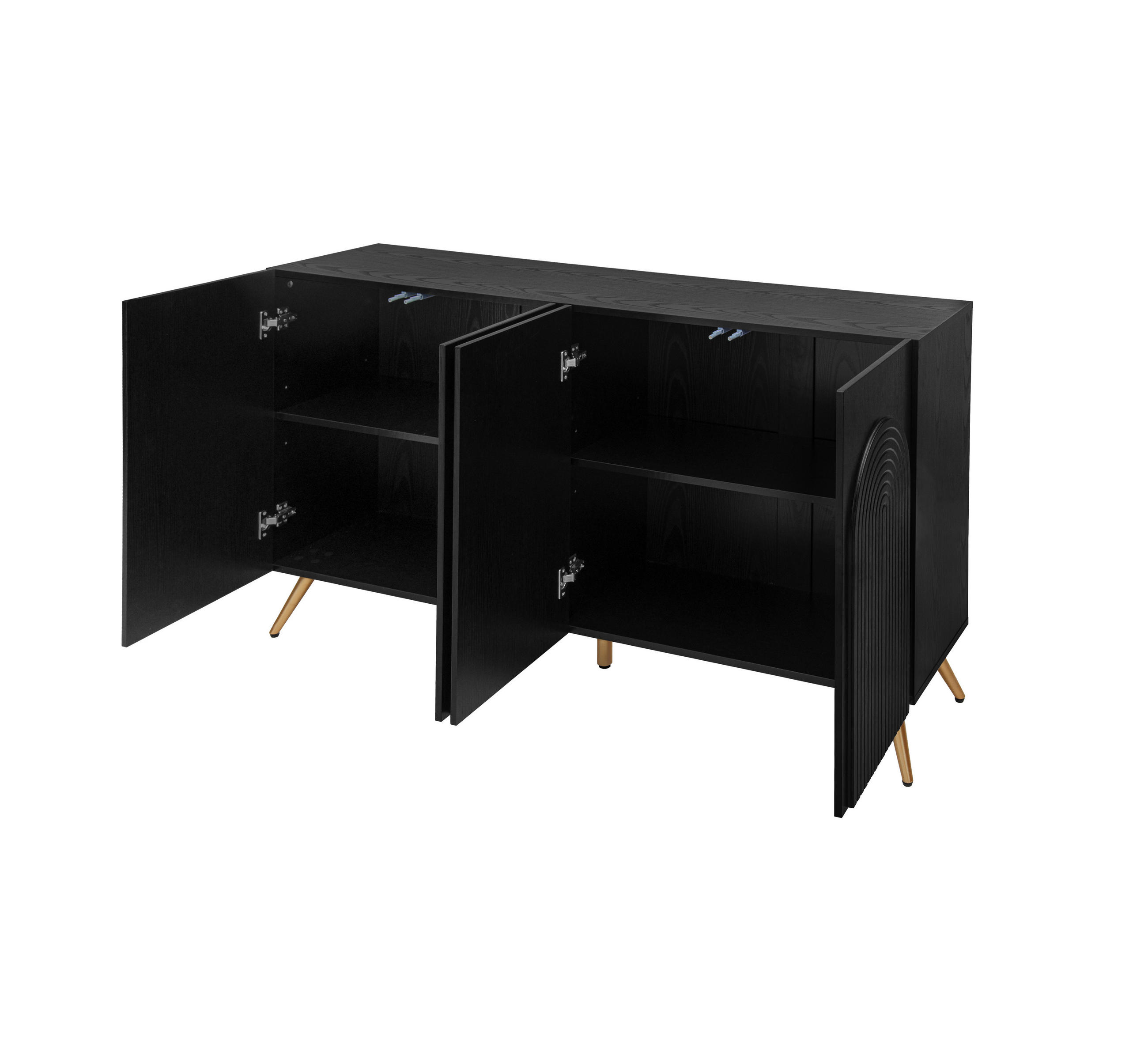 SIDEBOARD aus Holzwerkstoff 150x38x83 cm Schwarz mit verstellbaren Einlegeböden, 3D-Vertikalrillen und Bogentüren - Schwarz, Holzwerkstoff (150/83/38cm) - Modfu