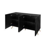 SIDEBOARD aus Holzwerkstoff 150x38x83 cm Schwarz mit verstellbaren Einlegeböden, 3D-Vertikalrillen und Bogentüren - Schwarz, Holzwerkstoff (150/83/38cm) - Modfu