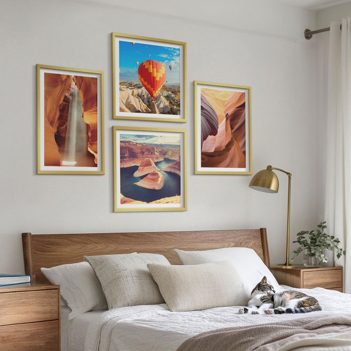 BILDER SET 4er Set - 50x50 cm & 40x60 cm Goldrahmen - Wasserfall in der Schlucht - Goldfarben, Kunststoff (50/50cm) - TULUP
