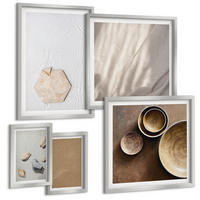 BILDER SET 5er Set - 50x50 cm & 20x30 cm & 40x60 cm Silberner Rahmen - Minimalistische warme Texturen - Silberfarben, Kunststoff (40/60cm) - TULUP