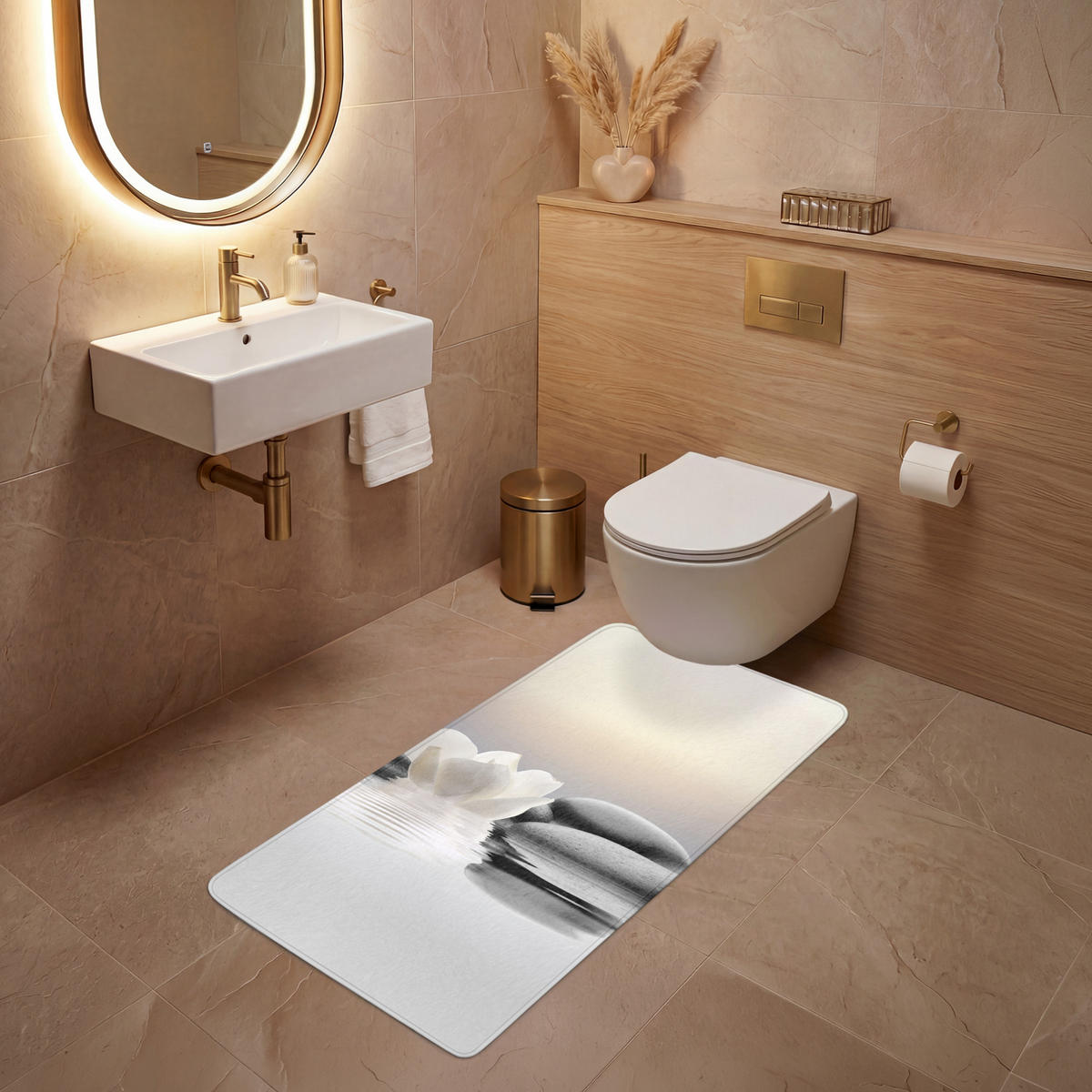 WC PŘEDLOŽKA Kameny - Lotos - Bílý - Voda - Zen 60x120 cm - bílá, textil/plast (60/1cm) - OnlyWow