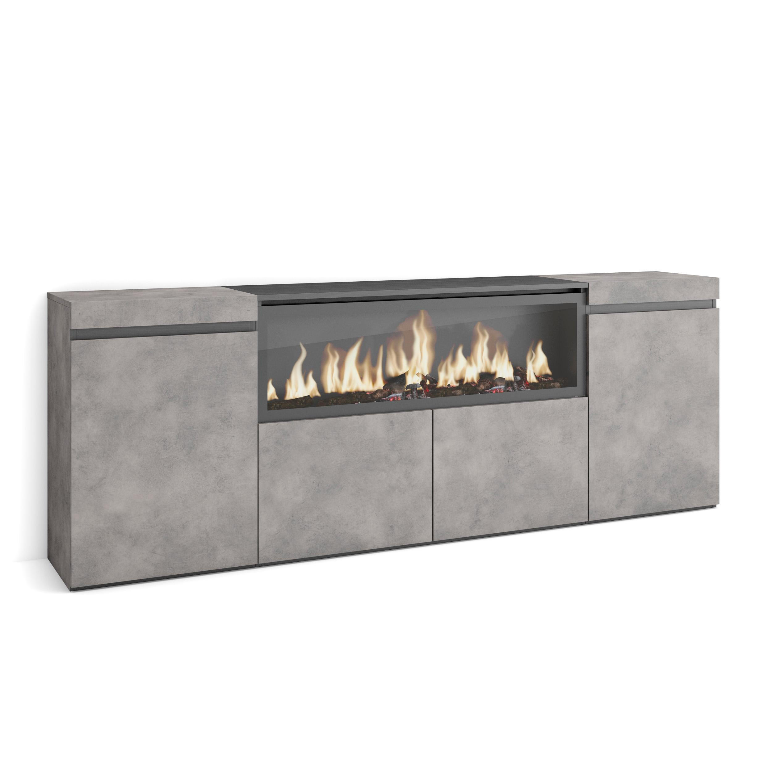 SIDEBOARD Highboard, Elektrokamin XXL, zementgrau, 208/35/75cm - Multicolor/Schwarz, Holzwerkstoff (208/75/35cm) - Skraut Home