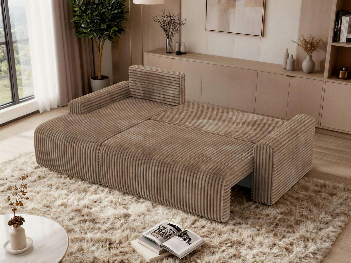 ECKSOFA NESSARO L Braun Cord - Links Seite - Schwarz/Braun, Kunststoff/Textil (244/151cm) - MKS