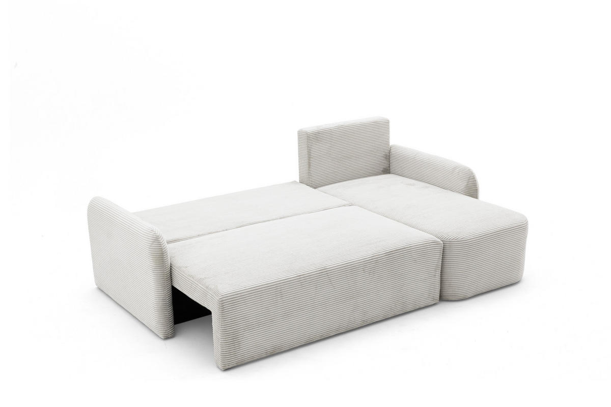 ECKSOFA CASPER L Rechts mit Schlaffunktion 132x198 Cord Creme - Creme/Schwarz, Holz/Kunststoff (145/217cm) - NACANAPA