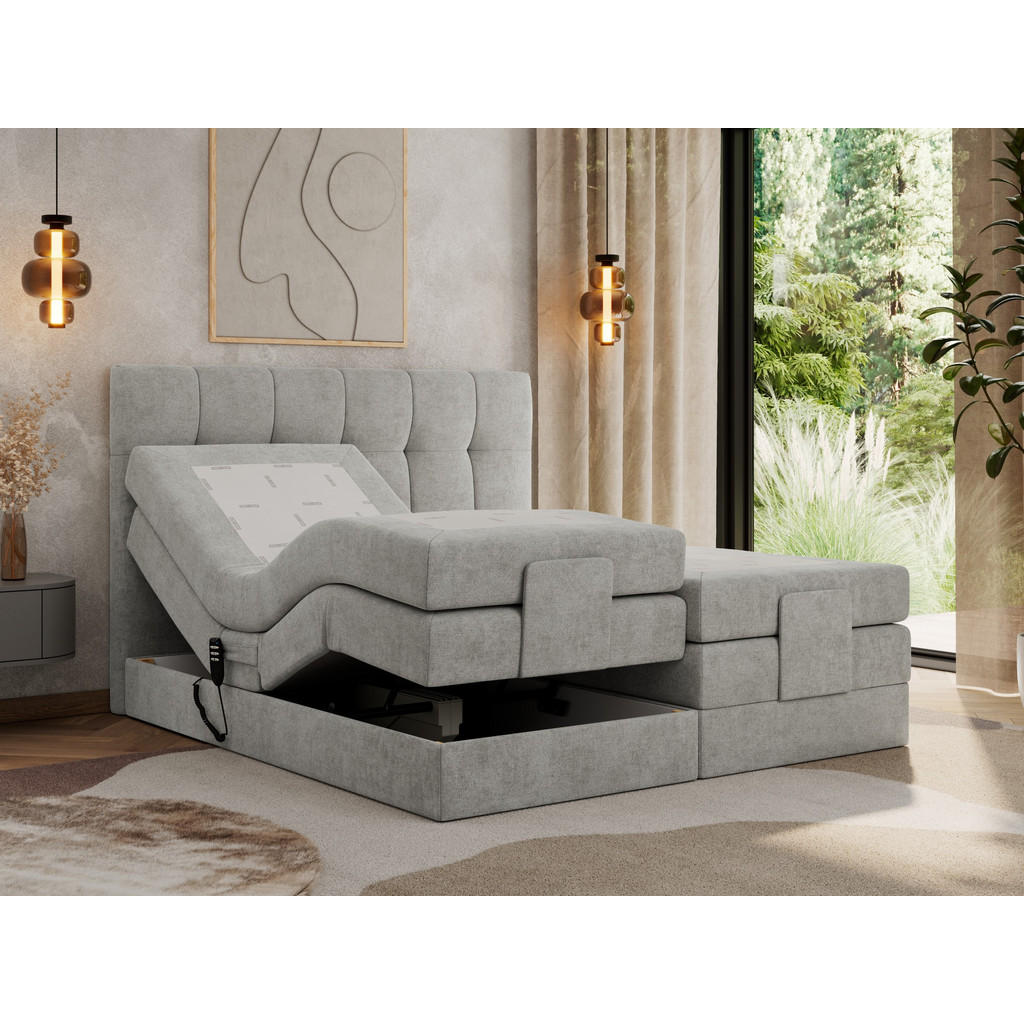 Thumbnail - MKS Boxbett, Hellgrau, Textil, 2-Sitzer, H3, 7-Zonen, Rechteckig, 160x200 cm, Schlafzimmer, Betten, Boxspringbetten