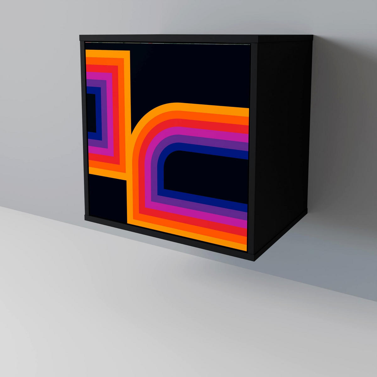SIDEBOARD BLINDED BY THE LIGHTS, Schwarz, 57,5x42x75,5 cm, Goldfarbene Metallfüße - Goldfarben/Multicolor, Holzwerkstoff/Metall (57.5/75.5/42cm) - SpaceRebels