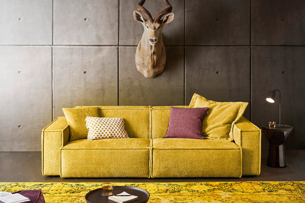 SOFA SAMU Gelb Webstoff - Gelb/Schwarz, Kunststoff/Textil (256/72/106cm) - KAWOLA