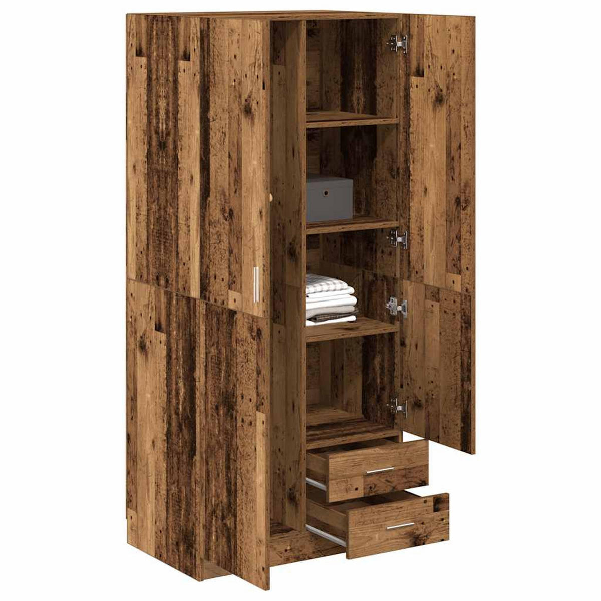 KLEIDERSCHRANK mit 2 Schubladen 2-Türig 80/52/180 cm aus Holzwerkstoff Altholz-Optik Dekor - Braun, Holz (80/180/52cm) - vidaXL