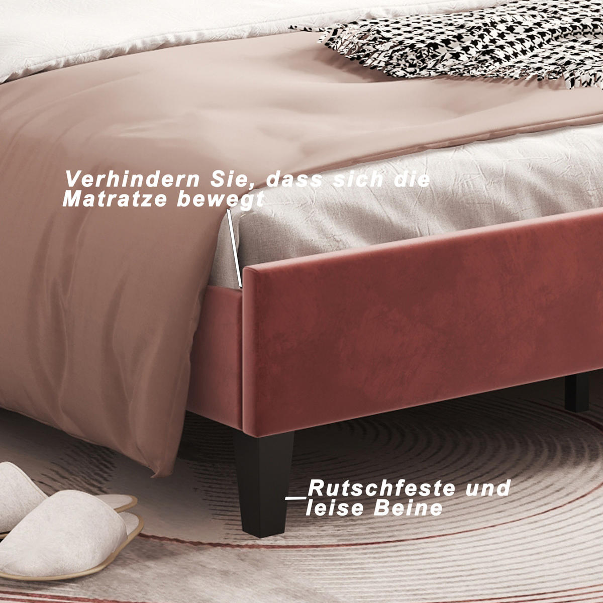 POLSTERBETT 90/200 cm bohnenrot aus Samt mit Blumen-Kopfteil - Dunkelrosa, Textil (90/200cm) - OKMYHOME