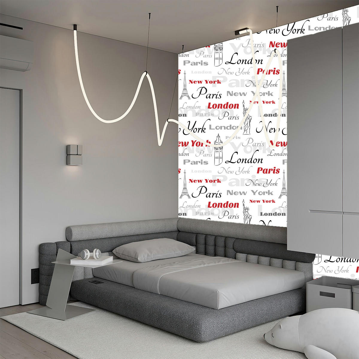 VLIESTAPETE London, Paris und New York – Rot, Grau, Weiß – 50x1000 cm - Rot/Weiß, Papier (50/1000cm) - Muralo