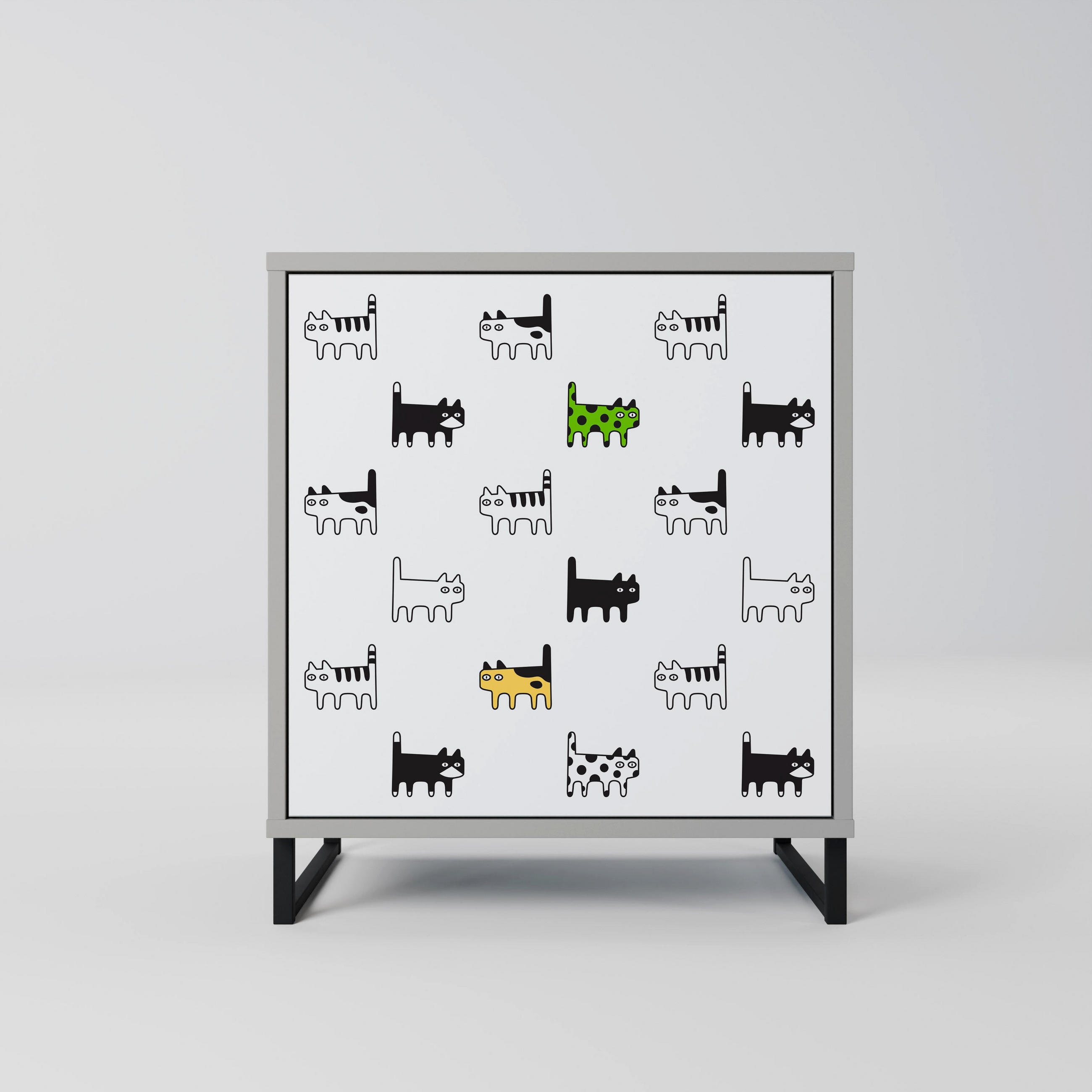 SIDEBOARD CATS COMPILATION, Grau, 57,5x42x67,5 cm, Schwarze Metall-Rahmenfüße - Multicolor/Schwarz, Holzwerkstoff/Metall (57.5/67.5/42cm) - SpaceRebels