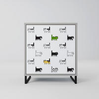 SIDEBOARD CATS COMPILATION, Grau, 57,5x42x67,5 cm, Schwarze Metall-Rahmenfüße - Multicolor/Schwarz, Holzwerkstoff/Metall (57.5/67.5/42cm) - SpaceRebels