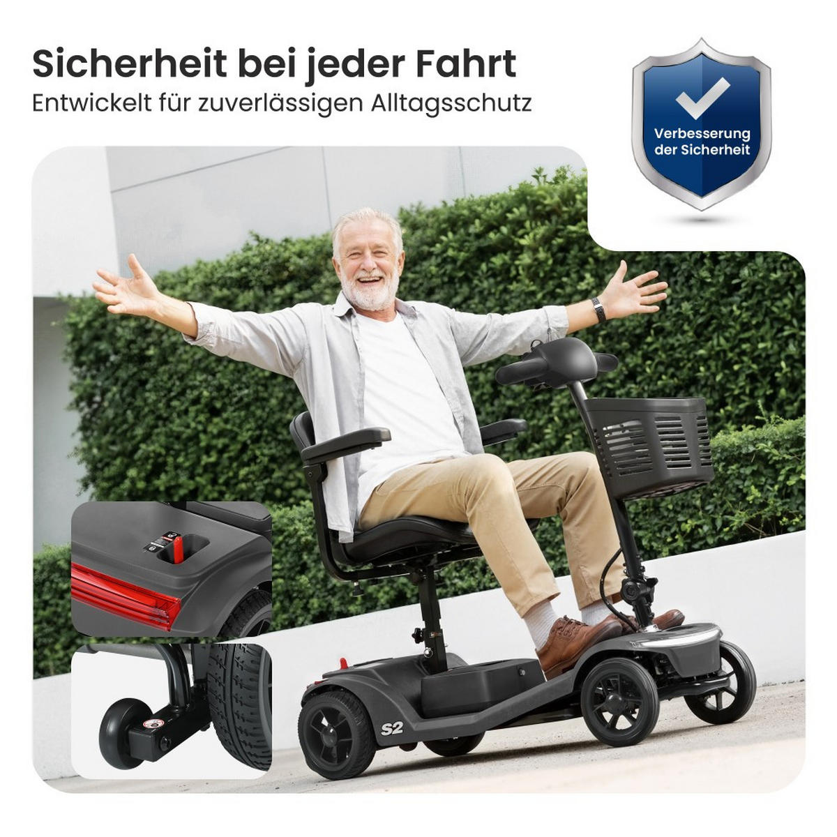 ELEKTROMOBIL faltbar Seniorenmobil,250 W,25 km,12Ah 4-Rad-Scooter,Schwarz - Schwarz, Metall (48.5/86/99cm) - LVHOM