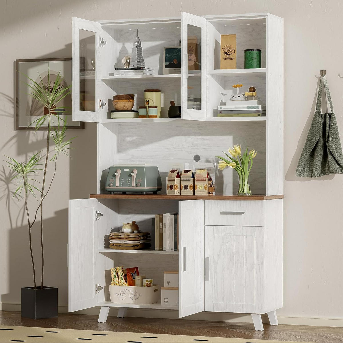 SIDEBOARD Weiß, 5 Türen, 1 Schublade, modernes Design - Weiß, Holz (114/190/33cm)