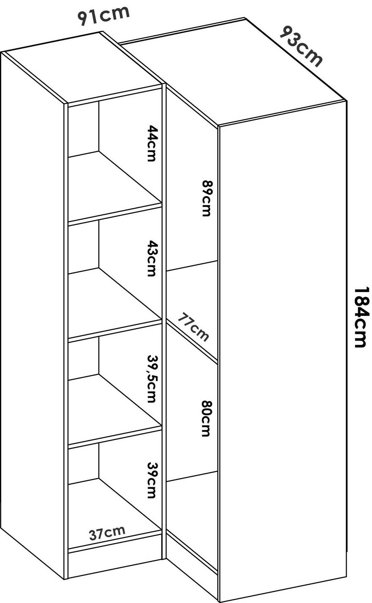 ECKKLEIDERSCHRANK Holz-Effekt Weiß 92.5x90.5h184 - Weiß, Holzwerkstoff (90.5/184/92.5cm) - DMORA