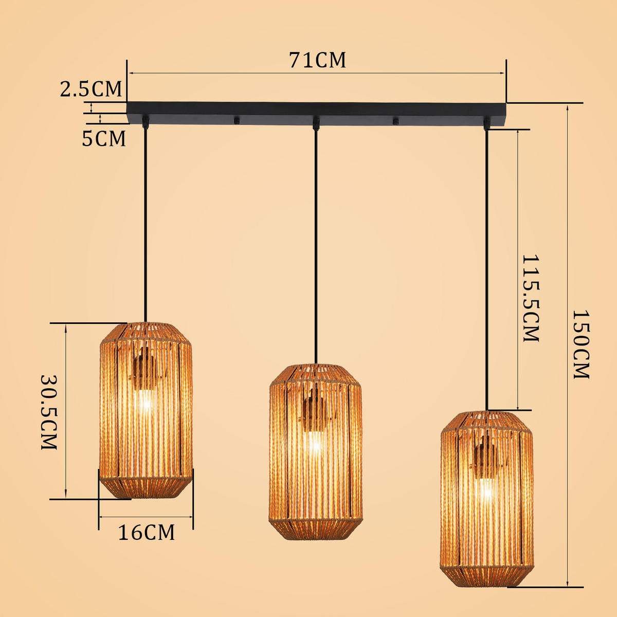 PENDELLEUCHTE Sebastian 71/16/150 cm - Braun, Metall (71/16/150cm) - ZMH