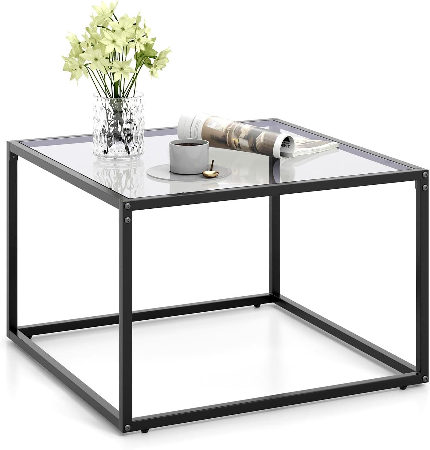 COUCHTISCH Glas Grau - Grau, Glas (70/70/45cm) - COSTWAY