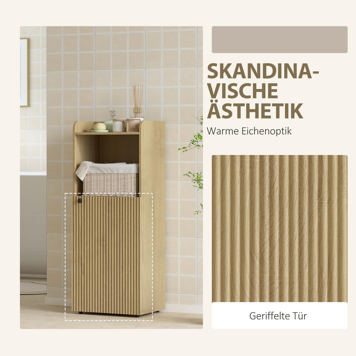 BADEZIMMERSCHRANK Nischenschrank mit Schrank, offen Regal, verstellbar Regal - Eichefarben/Schwarz, Holzwerkstoff/Metall (31/104/40cm) - HOMCOM