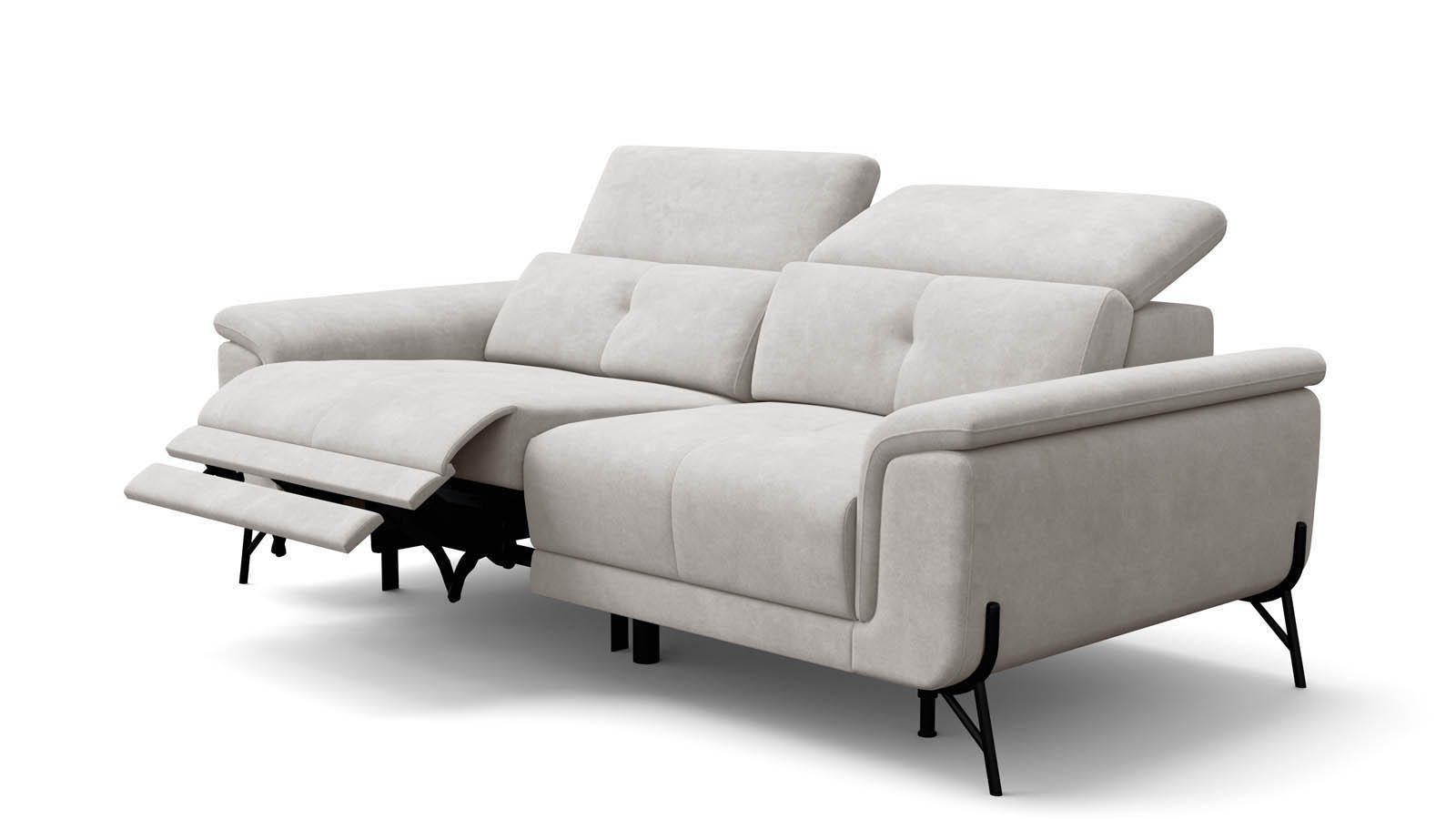 SOFA RELAX AVENA 3-Sitzer, beiger Veloursstoff - Beige/Schwarz, Holz/Textil (204/80/108cm) - Wozimo