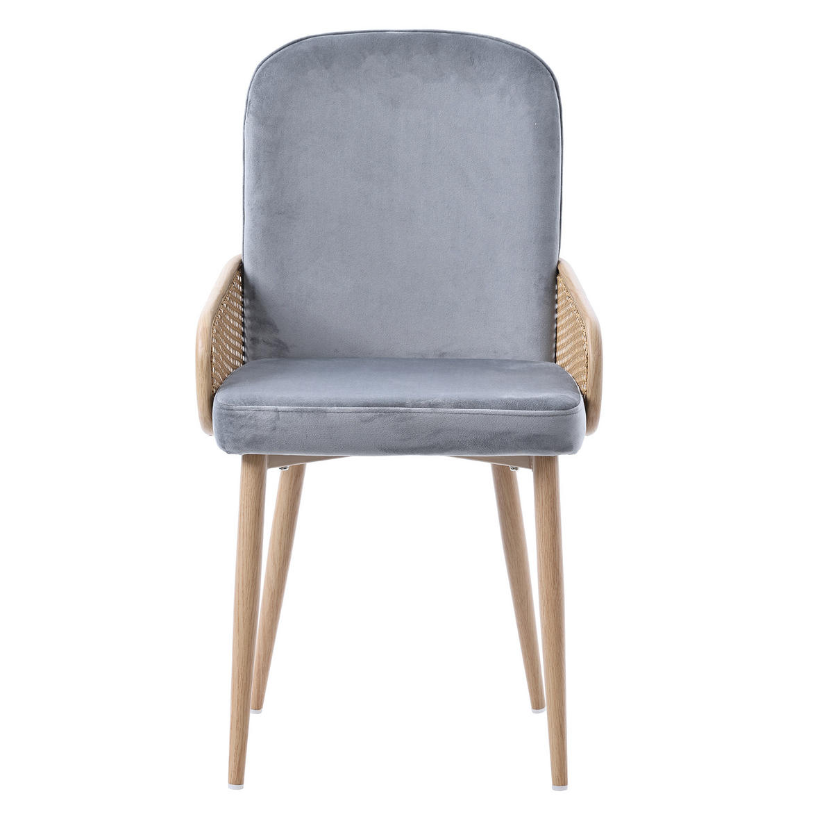 ESSZIMMERSTUHL 2er-Set Samt mit Rattan-Design Grau - Grau, Holz (43/90/41.1cm) - Meubliv