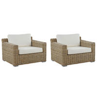 GARTENSESSEL 2er-Set Rattan natürlich Auflagen cremeweiß Ardea - Multicolor/Creme, Naturmaterialen (112/70/90cm) - Beliani