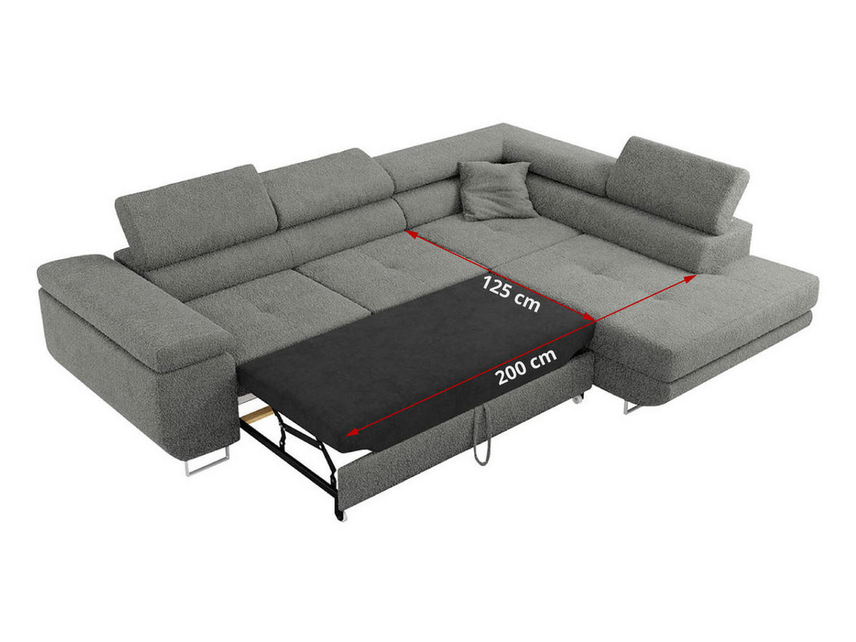 ROHOVÁ SEDAČKA GUSTAW L - Šedá Bouclé - Levá Strana - šedá/stříbrná, kov/textil (275/205cm) - MKS