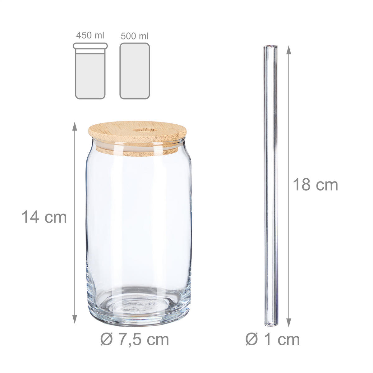 4XTRINKGLÄSER - Transparent, Glas/Holz (0.45L) - Relaxdays