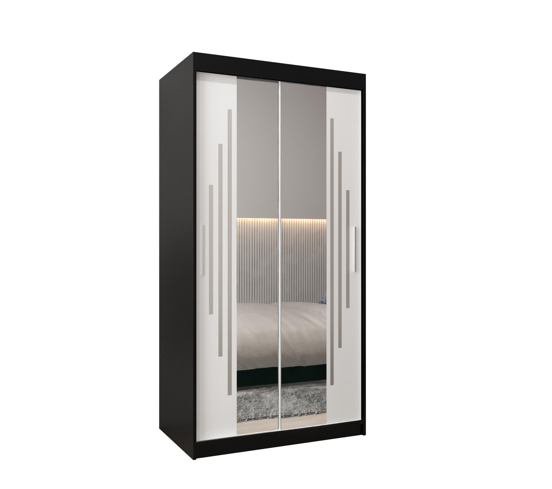 Abiks Möbel Schwebetürenschrank Schwarz, Weiß 100x200x62 cm