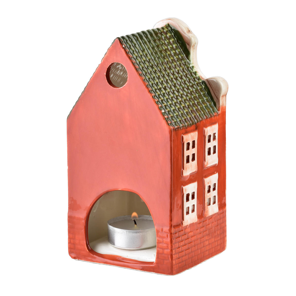 TEELICHTHALTER Hytte Orange 8,5x7,5x16,3 cm Keramik - Orange, Keramik (8.5/16.3cm) - Mondex