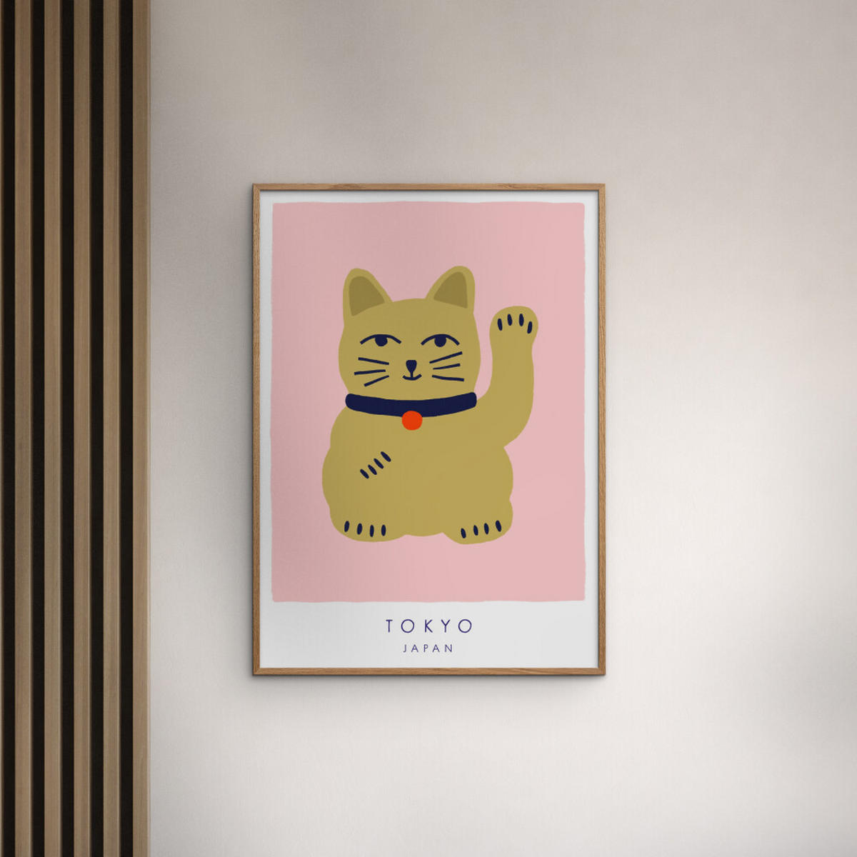 POSTER mit Rahmen Maren Gross - Maneki Neko, A Lucky Cat - Pink/Eichefarben, Holz/Papier (30/40cm) - Poster&Frame