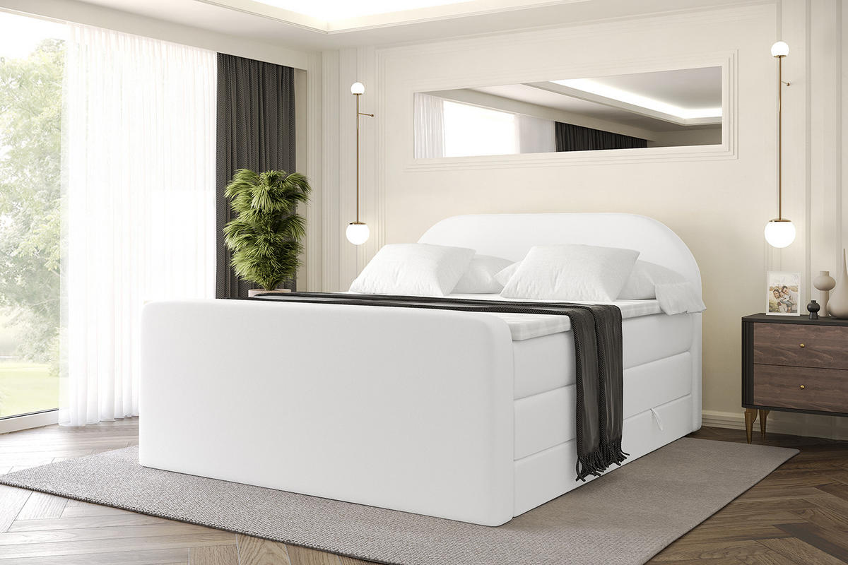 BOXSPRINGBETT mit Matratze und Lattenrost - NOX-Z KING-160x200 - Weiß Kunstleder - Weiß, Holzwerkstoff (160/200cm) - ALTDECOR