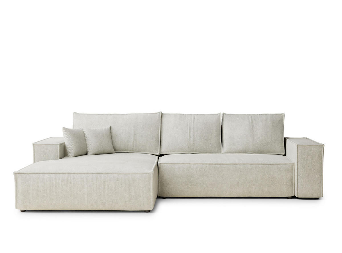 ECKSOFA Maze Creme Chenille-Stoff - Links Seite - Creme/Schwarz, Holz/Holzwerkstoff (185/294cm) - Maison de Reve