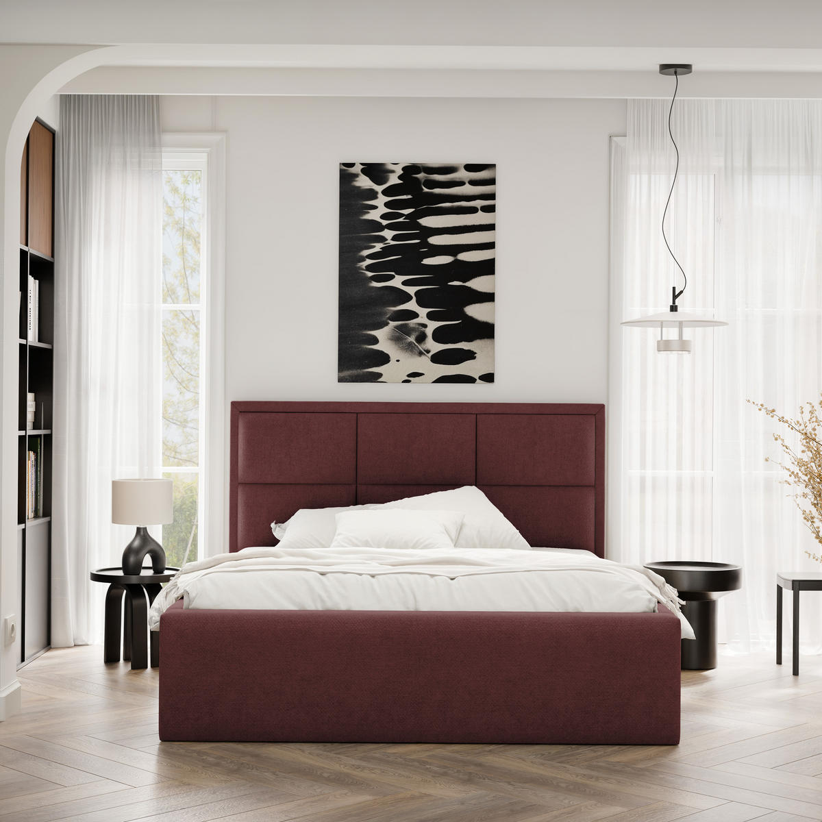POLSTERBETT ELIN 160/200 cm Bettkasten, Bordeaux - Bordeaux, Textil/Metall (160/200cm) - Idohome