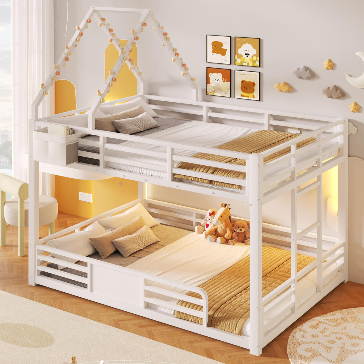 ETAGENBETT 140x200 cm mit LED-Beleuchtung, Hausbett-Design- Weiß - Weiß, Metall (140/200cm) - KOMHTOM
