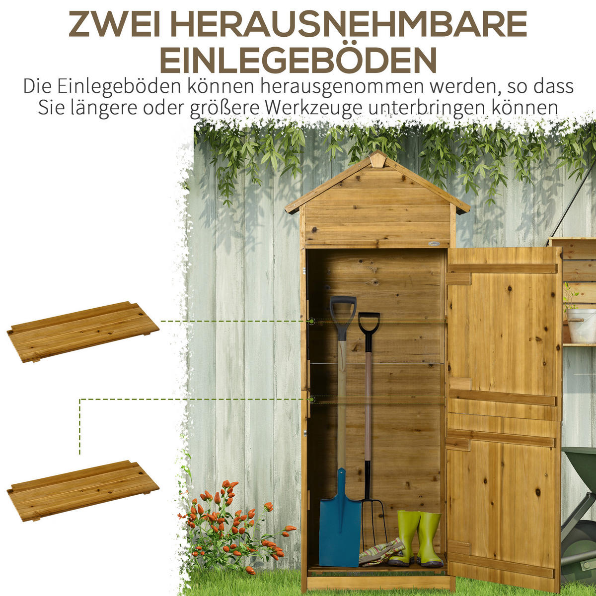 GARTENKOMMODE 79/191,5/49 cm Naturholz aus Holz mit 2 Regalböden - Naturfarben, Holz (49/191.5/79cm) - OKMYHOME