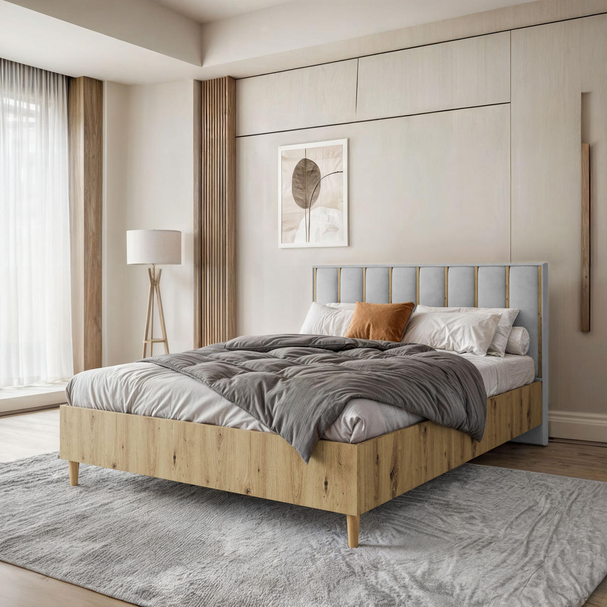 DOPPELBETT Luk I 160/200 cm ohne Matratze, Lattenrost, Bettkasten, artisan, grau - Eiche Artisan/Grau, Kunststoff (160/200cm) - Margaret Hadas24