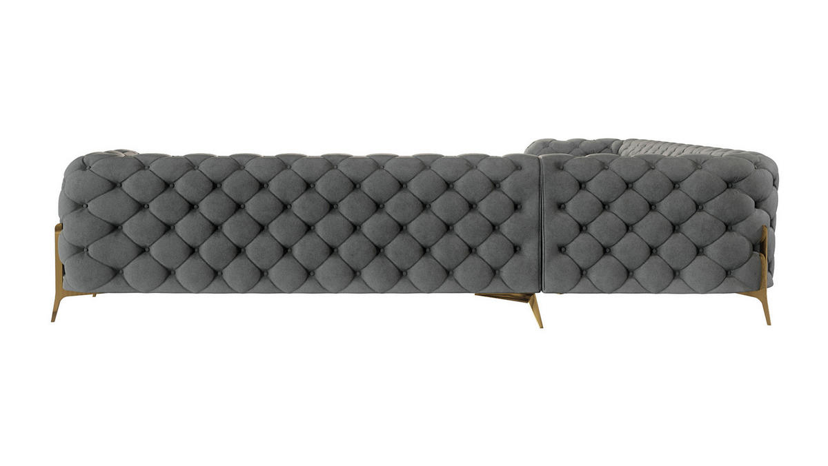 ECKSOFA Chesterfield Lexi Grau Samt - Goldfarben/Grau, Holz/Textil (323/323cm) - S-Style Möbel
