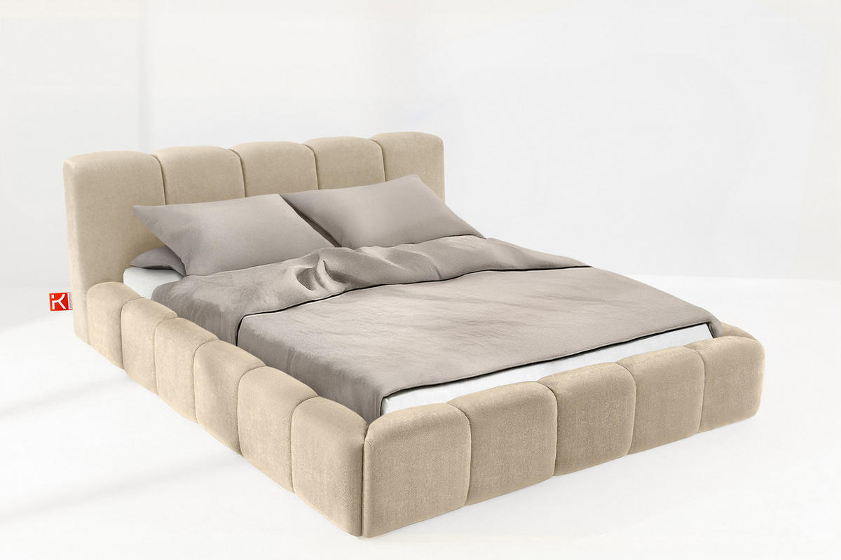 POLSTERBETT OLMIRA - Beige/Schwarz, Holz/Holzwerkstoff (202/203cm) - KONSIMO®