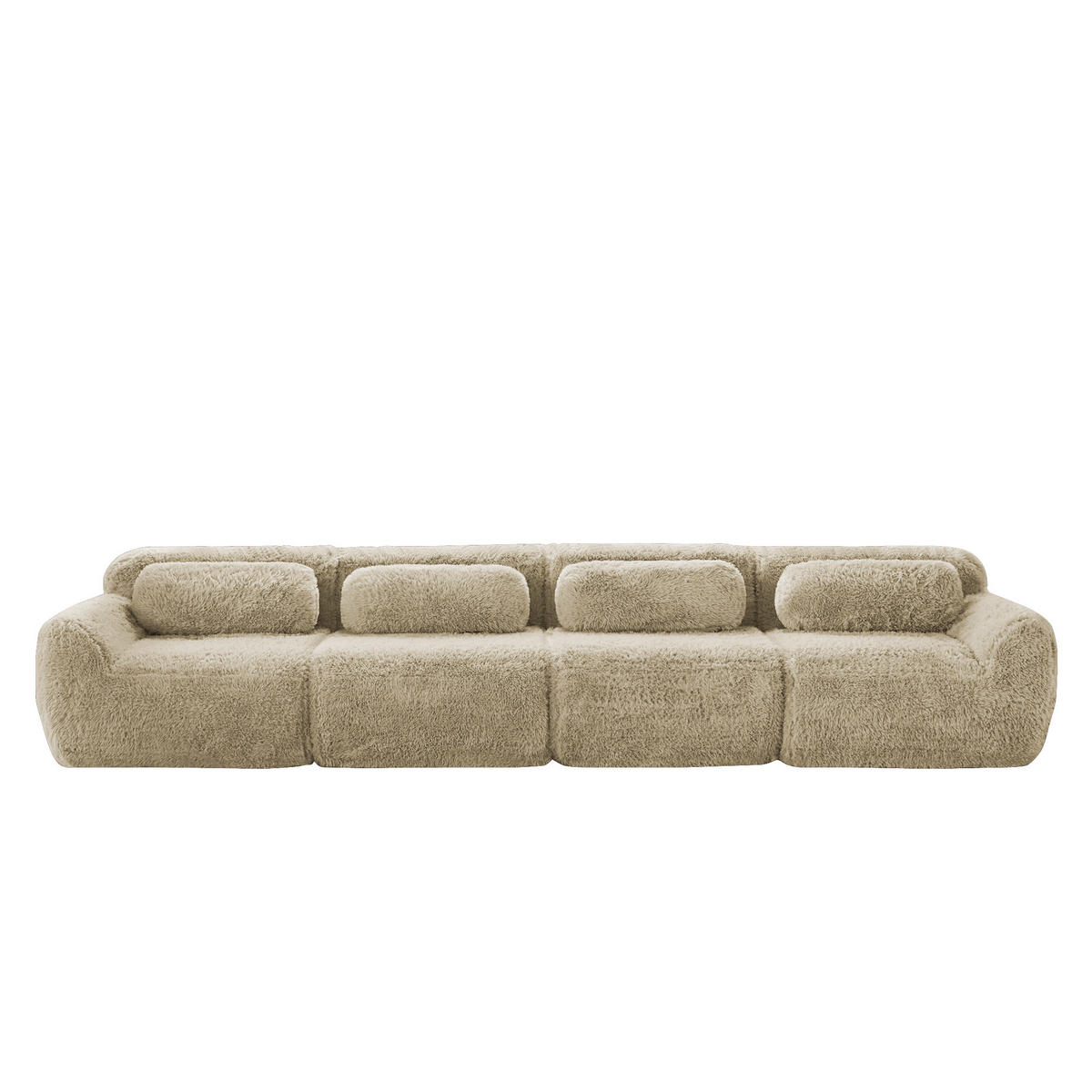 4-SITZER SOFA Plüsch Hellkhaki mit Kissen - Beige, Textil (378/73/104cm) - WISHDOR