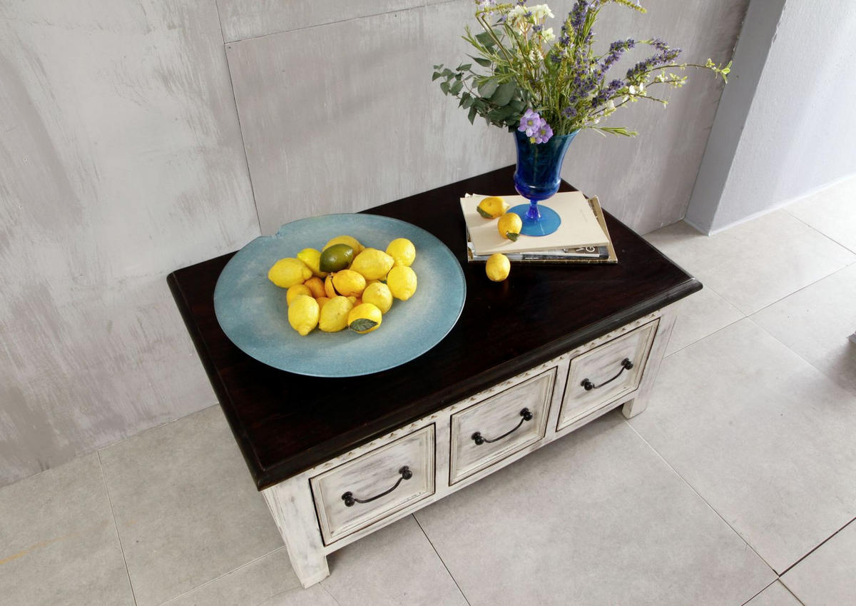 COUCHTISCH Mango / Akazie 100x57x45 weiß gewachst CASTLE-ANTIK #231 - Weiß, Holz (100/57/45cm) - Massivmoebel24