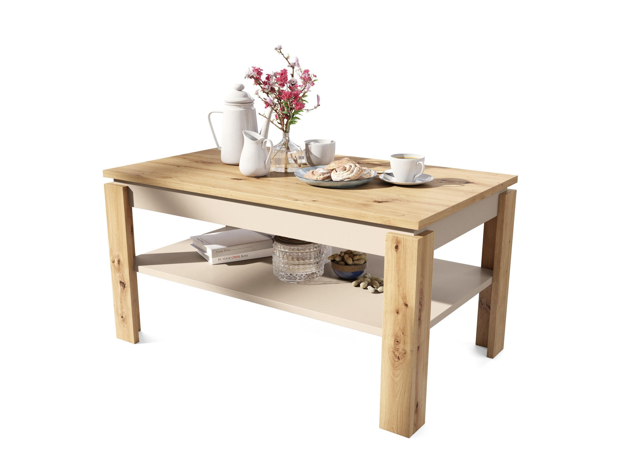 COUCHTISCH rechteckig Eiche Artisan Beige höhenverstellbar 100/60/55 cm - Beige/Eiche Artisan, Holzwerkstoff (60/100/55cm) - designimpex