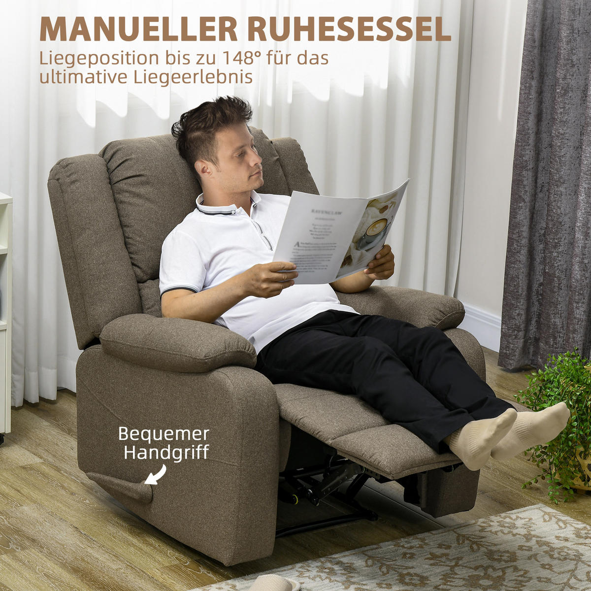 FERNSEHSESSEL Dunkelgrau/Braun, Polyester, Stahl - Braun, Textil/Metall (96/98/90cm) - HOMCOM