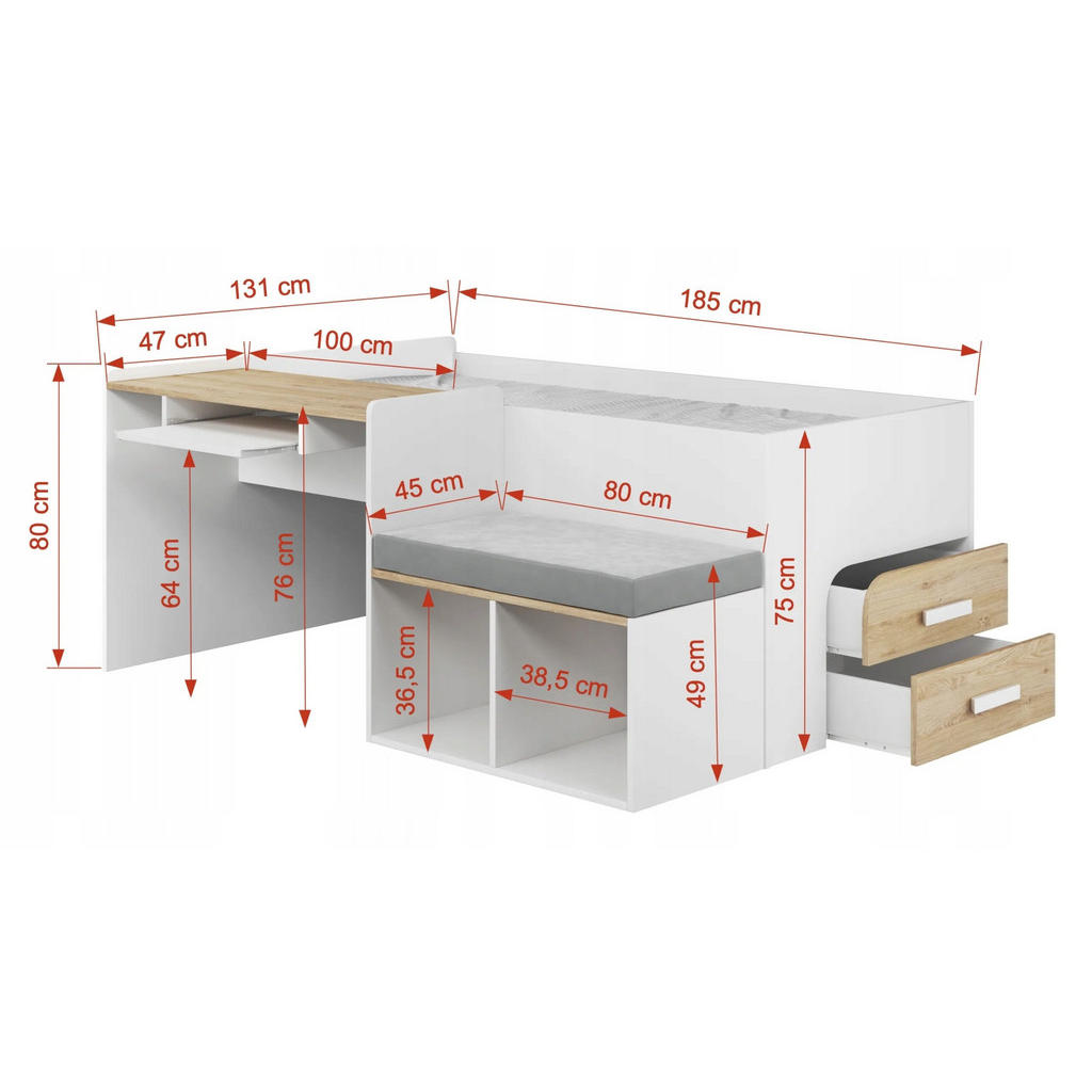 Thumbnail - Deine Möbel 24 Jugendbett, Weiß, Holzwerkstoff, Textil, 90x200 cm, Kinder- & Jugendzimmer, Jugendmöbel, Jugendbetten