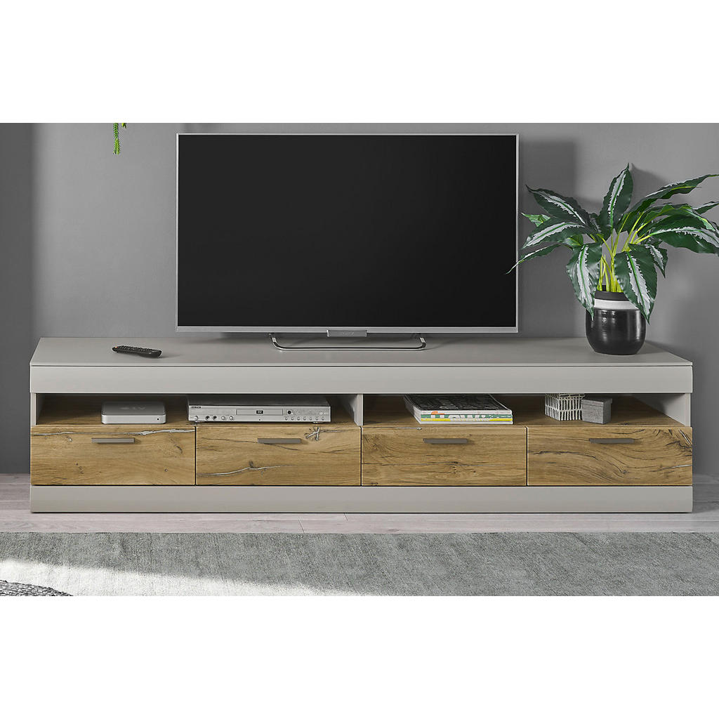 Thumbnail - Furn.Design Tv-Lowboard, Grau, Eiche, Metall, Nachbildung,Eiche, Uni, Holz Optik, 4 Schubladen, Sockel, 200x46x45 cm, FS...