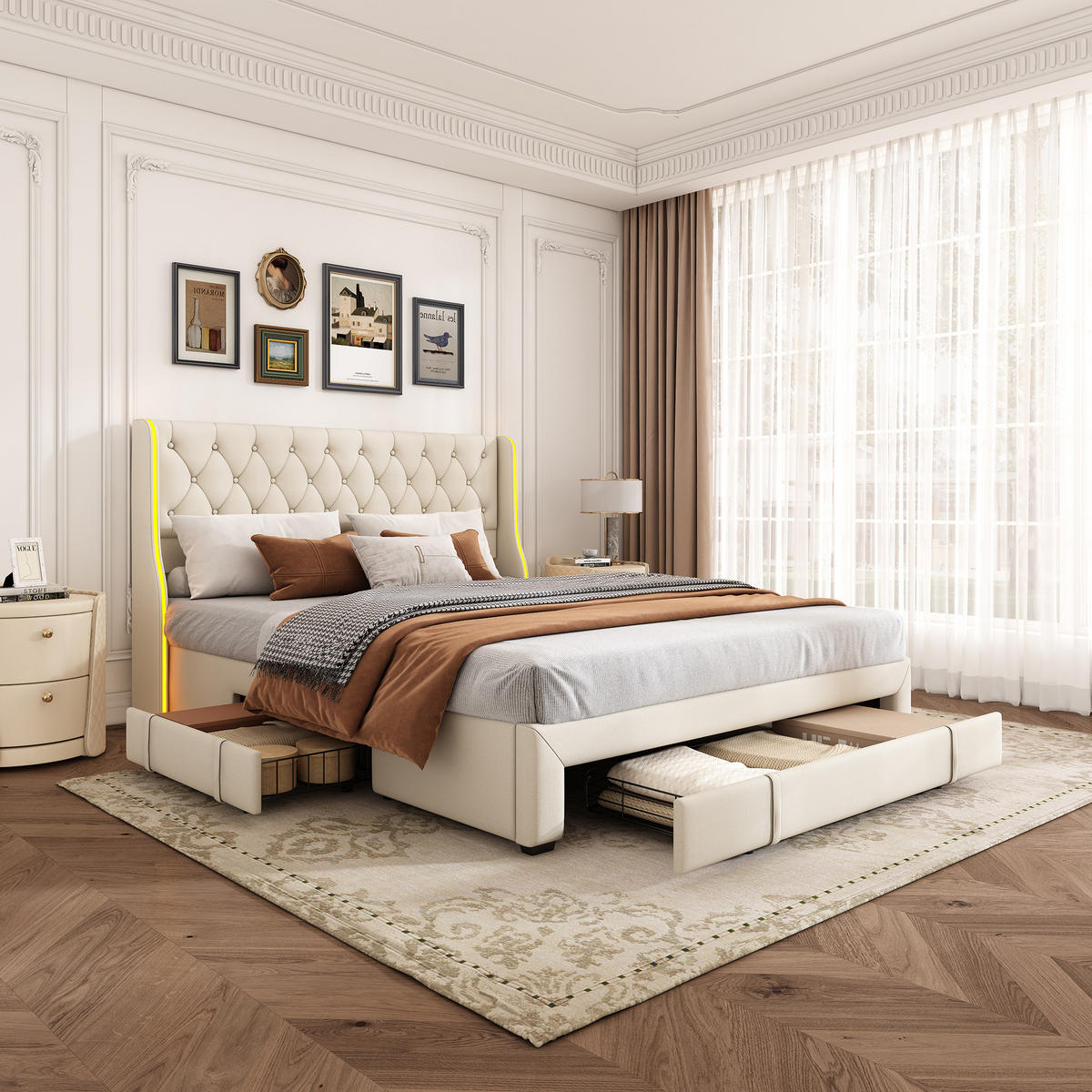 POLSTERBETT 160x200 Beige Samt 3 Schubladen - Beige, Metall (160/200cm) - SHOPENTRA