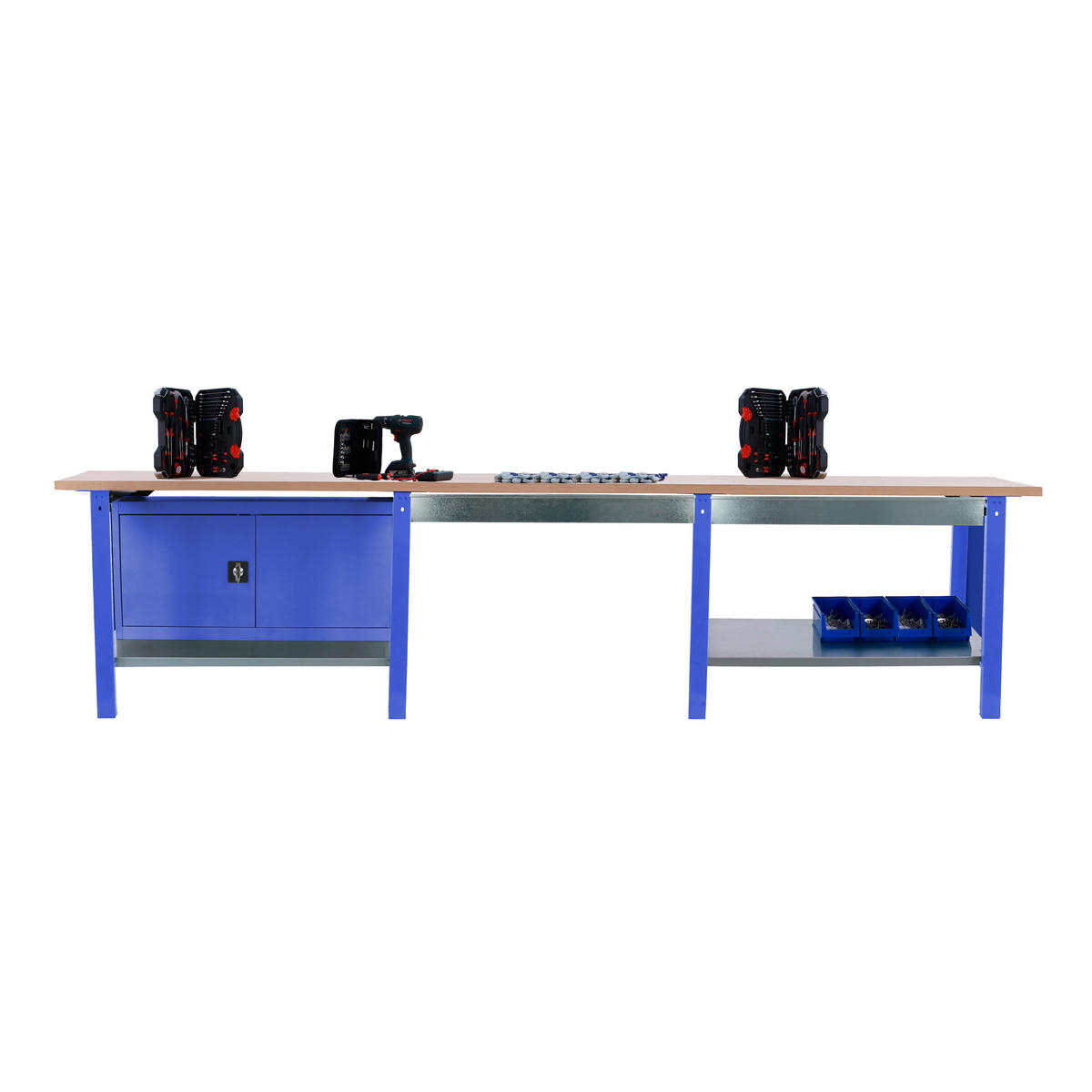 WERKBANK Buffalo Wood mit 2x Schublade und Schrank HxBxT 86,5 x 300 x 75 cm Traglast 1000 kg Blau - Blau, Metall (300/86.5/75cm) - PROREGAL