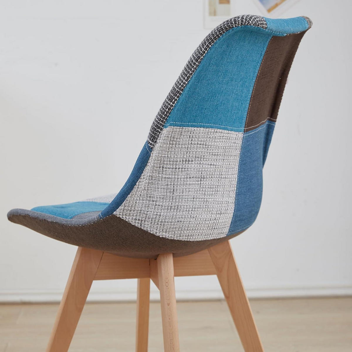 ESSZIMMERSTUHL 6-teiliges Set Patchwork Blau Stoff Massivholzbeine - Multicolor, Textil (49/83/42cm)