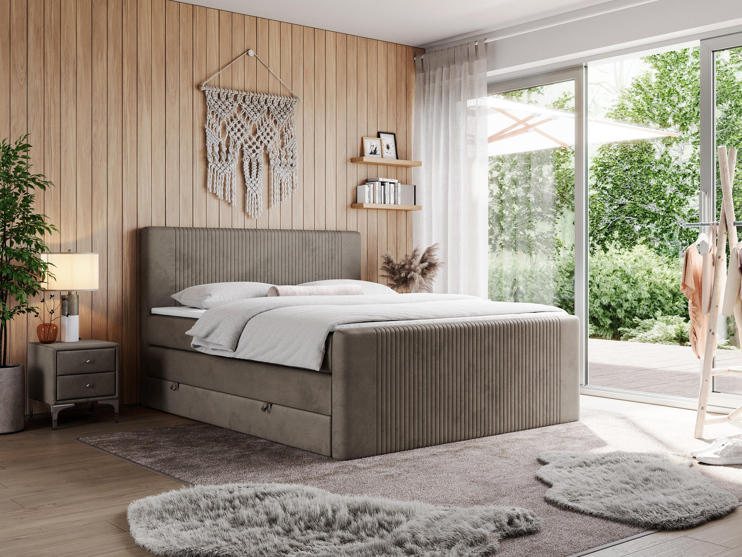 BOXSPRINGBETT KING DOREN 140/200 Braun Velvet - H3 - Braun, Holz/Textil (140/200cm) - MKS